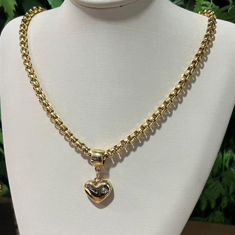 Colar Cartier redonda 45cm pingente de coração com 15mm com pedrinha