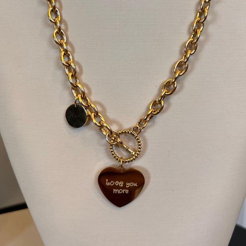 Colar de elo Português com pingente de coração - Aço com banho