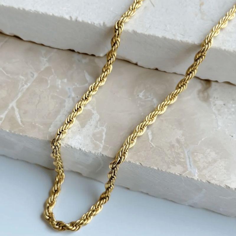 Cordão Torcido 4mm 45cm + 5cm extensor - Aço com banho de Ouro