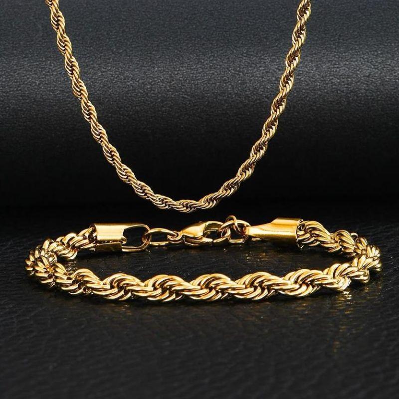 Pulseira Cordão Torcido 8mm 21cm - Aço com Banho