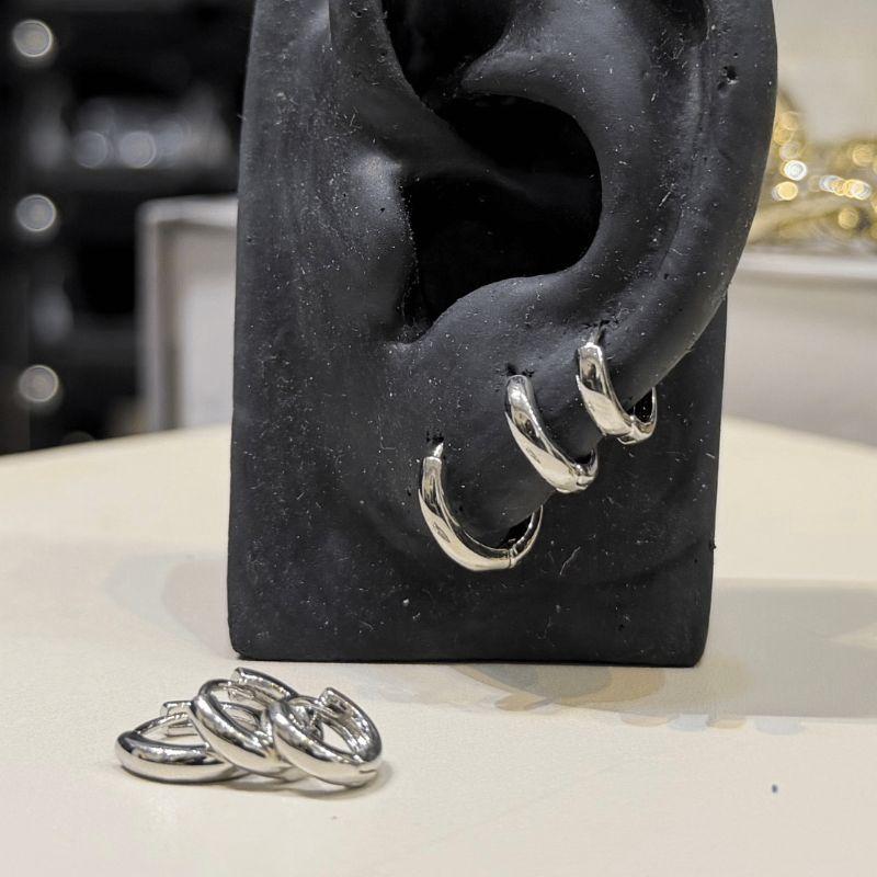 Brinco Trio de Argolinha Lisa - 12/10/9mm - Banho de Rodio