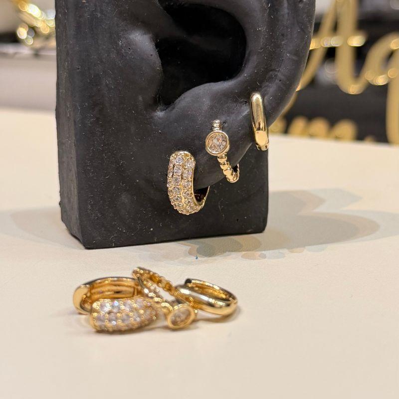 Brinco Trio de Cik Cravejado - Banho de ouro