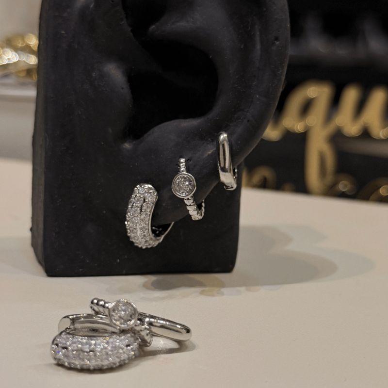 Brinco Trio de Cik Cravejado - Banho de Rodio