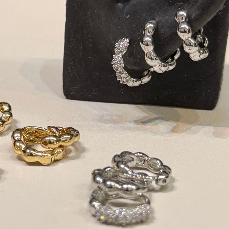 Brinco Trio de Clik Cravejado - Banho de Rodio