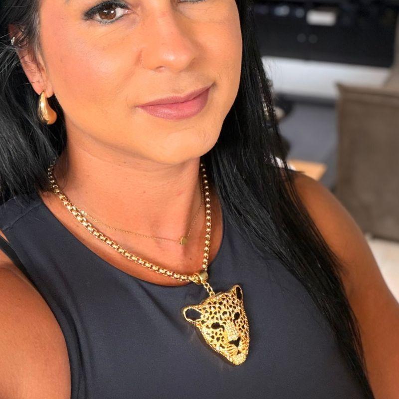 Colar Leopardo corrente Elo Português - Banho de ouro