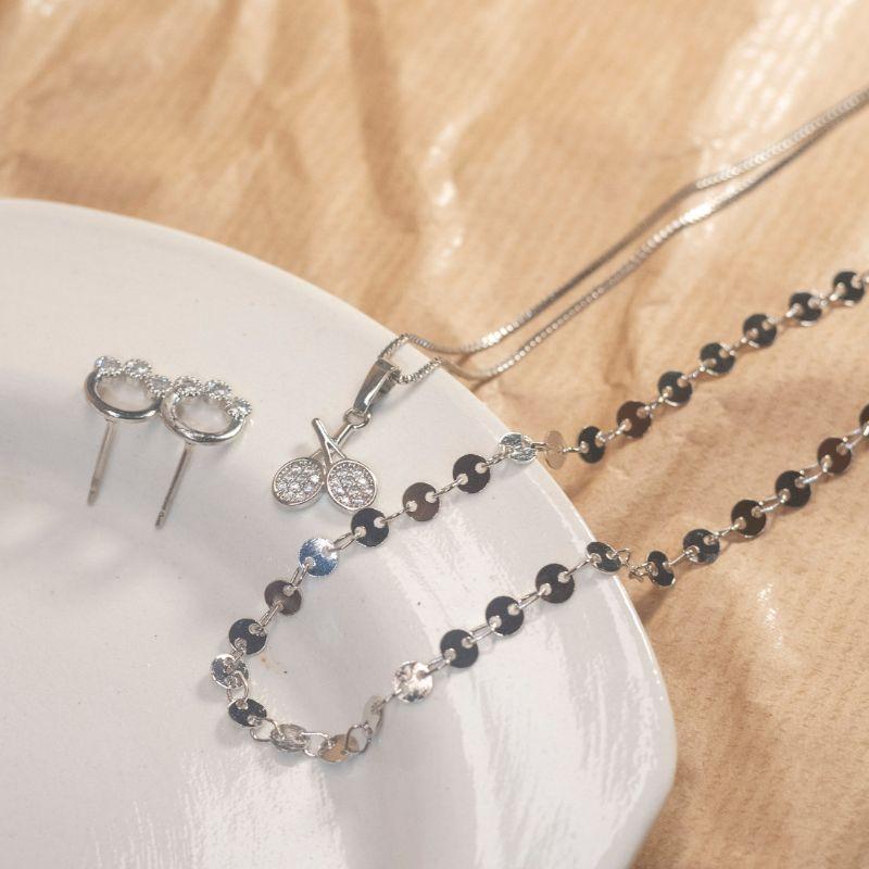 Conjunto Choker e veneziana Pingente Raquete - Banho de Rodio