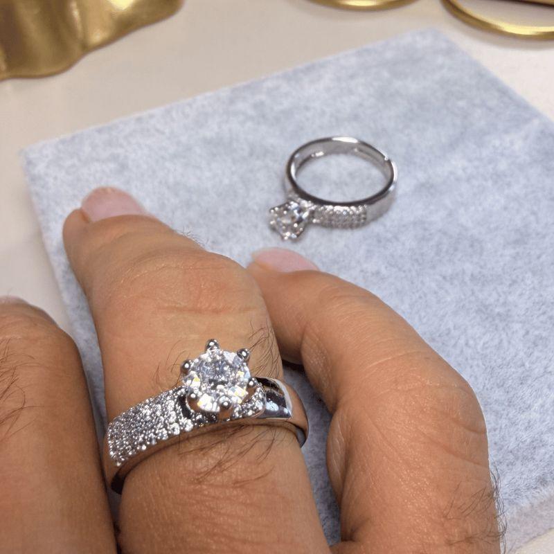 Anel Solitário cravejado - Regulavel