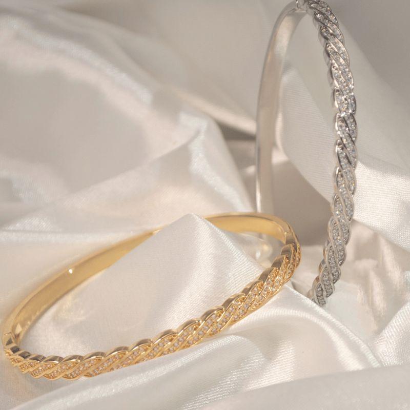 Bracelete Cravejado Trança - Banho de Rodio