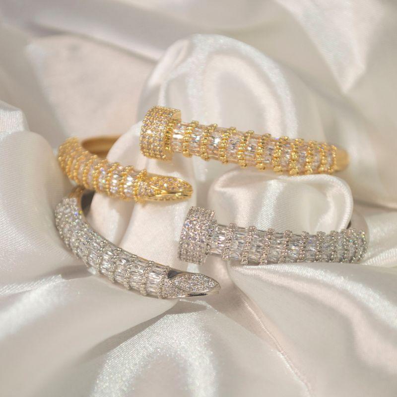 Bracelete de Prego Cravejado - Banho de Rodio