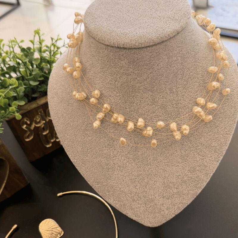 Choker Perolas 05 aros - Banho de ouro