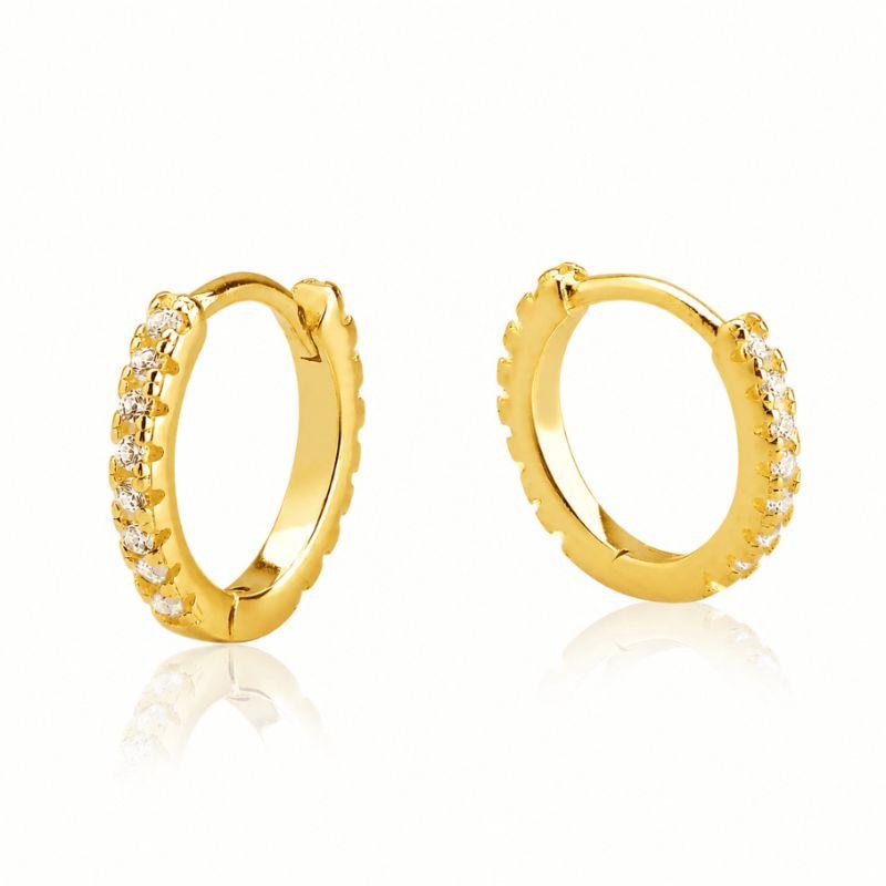 Brinco clik cravejado 12mm - Banho de ouro