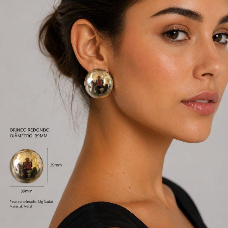 Brinco de Botão com 39mm - Banho de Ouro