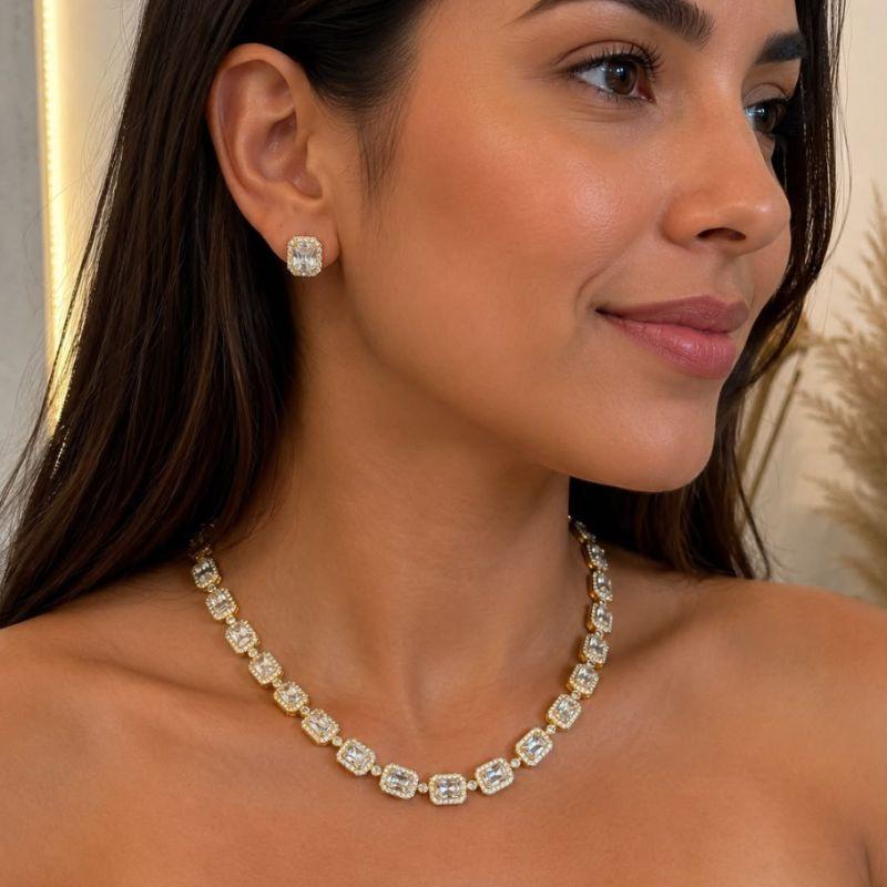 Conjunto Riviera Retangular Cravejado