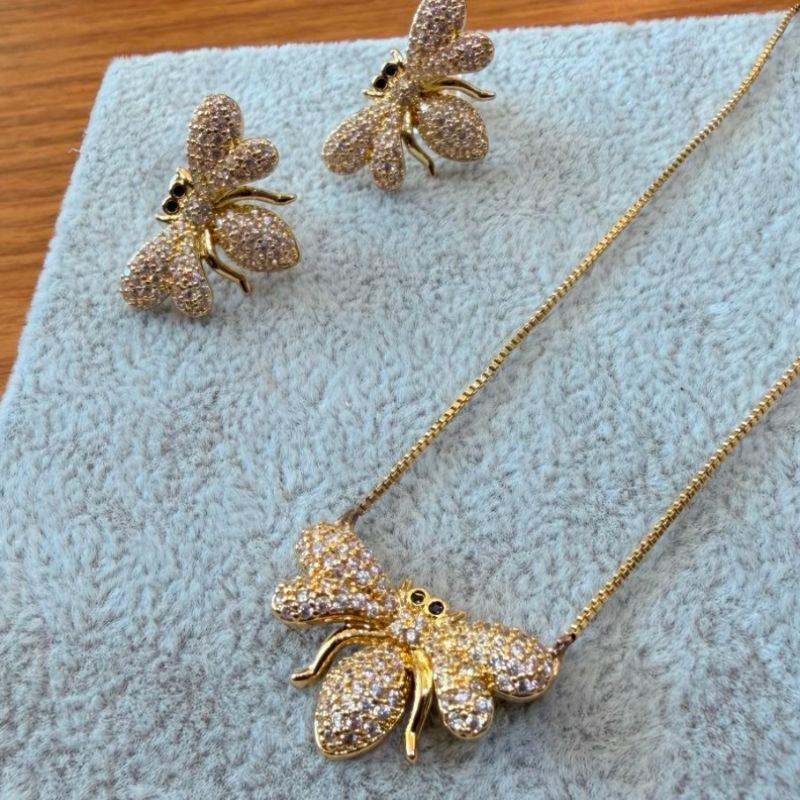 Conjunto Borboleta Cravejada - Transparente