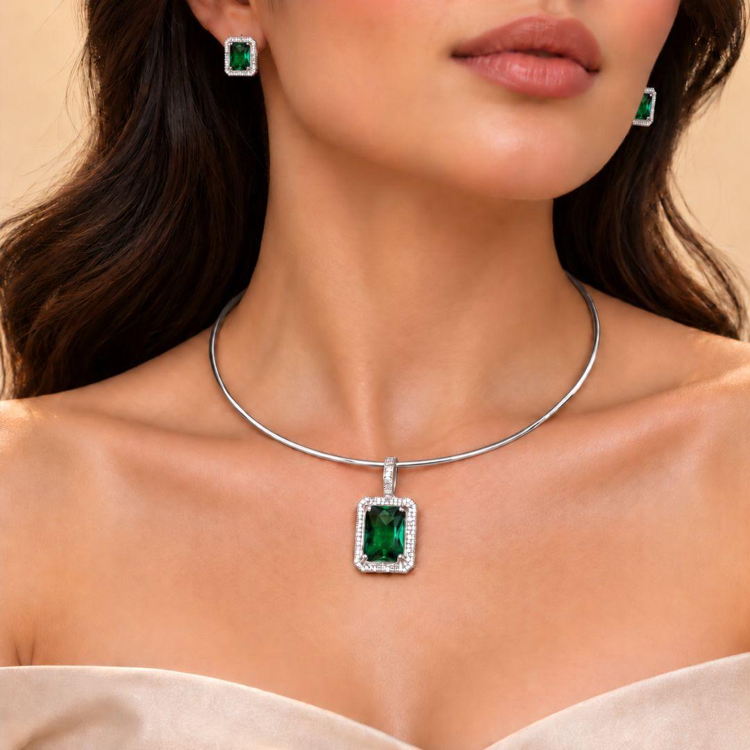 Conjunto Aro Pedra Retangular - Translucida Verde