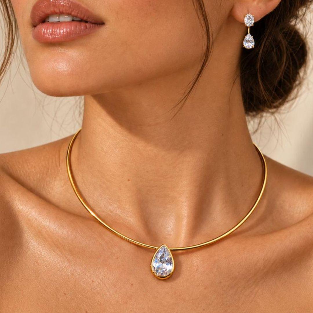 Conjunto em Aro com gota em Zirconia
